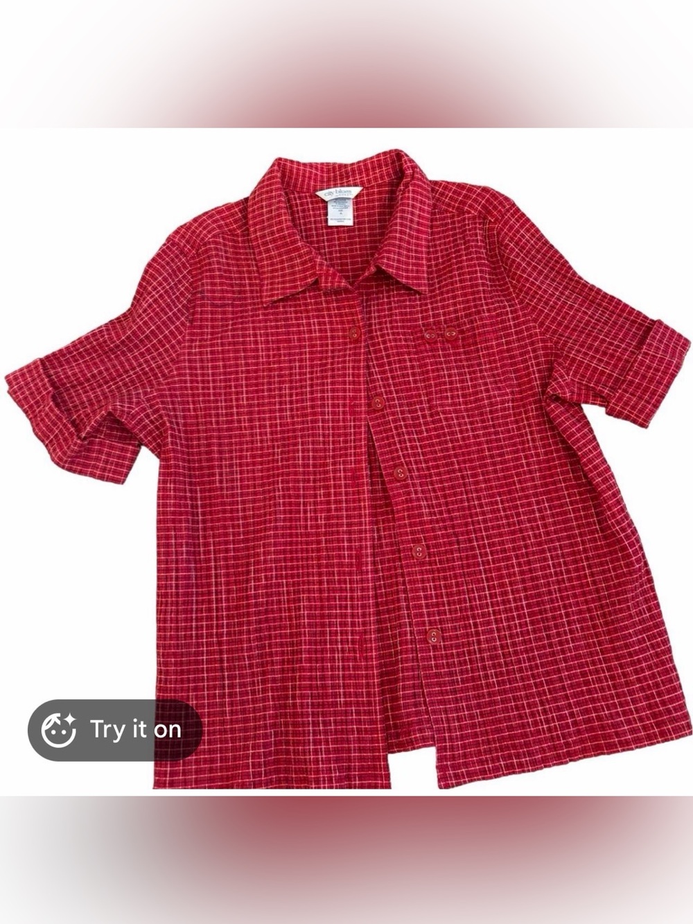 Vintage Koret Red Plaid Short Sleeve Button-Up Top